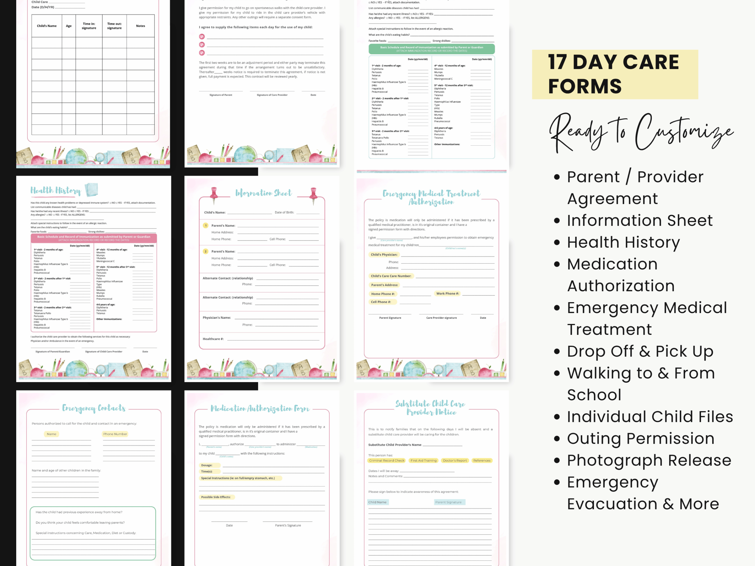 Home daycare form template
